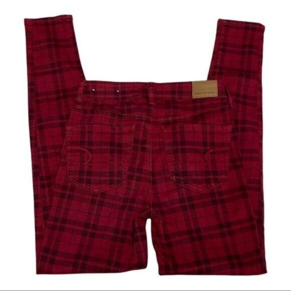 American Eagle Plaid Red/ Black Next Level Stretch Jeans Size 2 - Picture 6 of 12